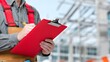© sri - Candidate at Construction Zone Holding Red Clipboard