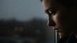 © Audax - Melancholy woman with a tear, looking out a rainy window.