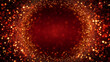 © iconic - A magnificent circular frame of sparkling golden particles and red bokeh lights against a textured red background.