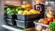 © jemb - Fresh vegetables and potatoes stored neatly inside a refrigerator.