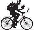 © SUMA - Man riding bicycle reading book and listening to music on laptop