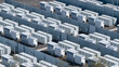 © AmazingAerialAgency - Hamm, Germany - 6 April 2026: Aerial view of the RWE Westfalen power plant battery storage facility with rows of white containers and grey partition walls.