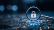 © kaliel - Magnifying glass over a padlock on a circuit board representing cybersecurity investigation, privacy protection, and digital risk assessment.