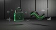 © Amanda112 - Modern Quantum-Safe Dashboard Concept with Emerald Glass Padlock and Titanium Wave Icon on Textured Black