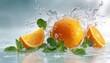 © Sukardi - Fresh Oranges Splashing in Water with Mint Leaves.