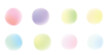 © Hosen - Colorful pastel gradient noise round element set. Opalescent dotwork gradation circles. Pastel pink, blue and green textured shapes. Kids sand diffuse effect callouts. Vector paint spray balls icons.