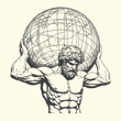 © bbilfunk - Atlas holding the globe with muscular physique mythological figure artwork muscular mythology strength athletic powerful illustration monochrome detailed carrying shoulders patriarchal