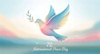 © Mosharof - Peace dove flying with olive branch in soft sky background illustration