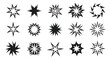 © MDRipon - Collection of diverse black starburst and explosion vector shapes with varying point counts for graphic designs.
