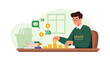 © wanda - Man Stacking Coins, Financial Growth, Saving Money, Investment Concept, Online Income