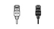 © FATEMA - Ethernet cable connector icon set, RJ45 network plug vector illustration, internet connection hardware symbols