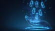 © Zabi - A futuristic digital hand, glowing blue, is catching several luminous capsule pills.