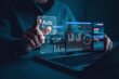 © Emon - Digital marketing expert using holographic dashboard for data analysis to optimize advertising campaigns for higher performance.