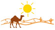 © Strabiliante - Camel walking in desert landscape under bright sun illustration