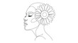 © S.Siam - Continuous line drawing of a womans face with a sunflower