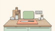 © AS_SleepingPanda - A kitchen counter with a cutting board and a sharp knife sits in a clean room showing a cozy workspace for preparing fresh food and cooking healthy meals at home
