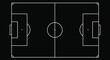 © Rizvi - Soccer field top view vector showing football pitch layout with goals, center circle, and markings in black .