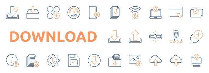  download icon set color outline style with file,  folder check, upload, link, database network icons