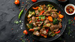 © ak159715 - Asian beef stir fry colorful dish combine beef with fresh colorful greens, vibrant Asian cuisine food photography.