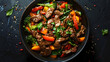 © ak159715 - Asian beef stir fry colorful dish combine beef with fresh colorful greens, Asian beef dish food design.