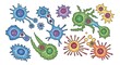 © DEANNOVA - Diverse collection of stylized cells with colorful nuclei and varied shapes representing biological diversity and cellular structures
