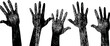 © smth.design - black hands silhouettes reaching upwards in a row on white background, diverse unity and support concept