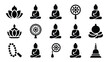 © Soma - Collection of buddhist symbols and icons lotus flowers buddha statues in meditation dharma wheels prayer beads and stupas presented as clean flat vector graphics on a white