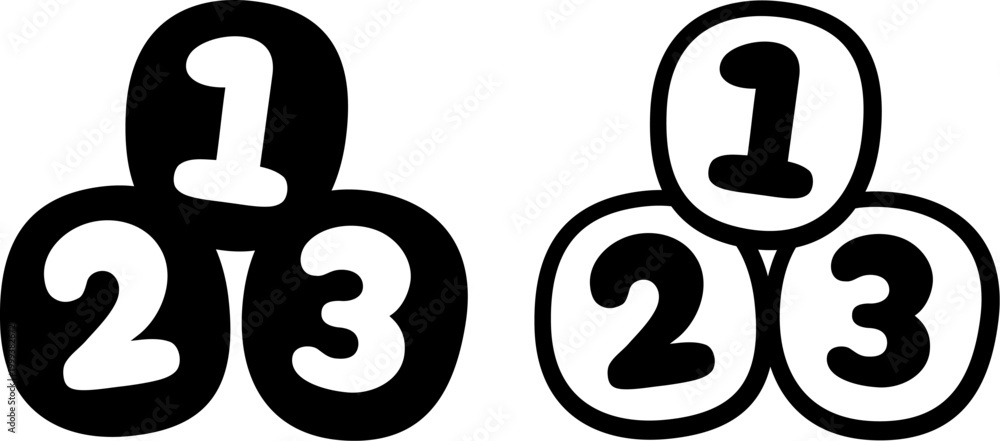 Numbers 123 Small Cute cartoon 123 numbers icon, 2 styles: solid black and outline ...