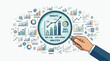 © Felippe Lopes - Examining the complexities of data analysis, this illustration showcases a magnifying glass focusing on charts and graphs, representing trends, insights, and growth.
