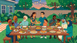 © redtiger9 - Diverse Multiethnic Group Sharing Culinary Feast Outdoors at Sunshine Dinner Gathering