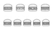 © Murshida - Burger Variety in Black and White: A collection of meticulously detailed burger illustrations, each showcasing a unique combination of ingredients within a classic bun.