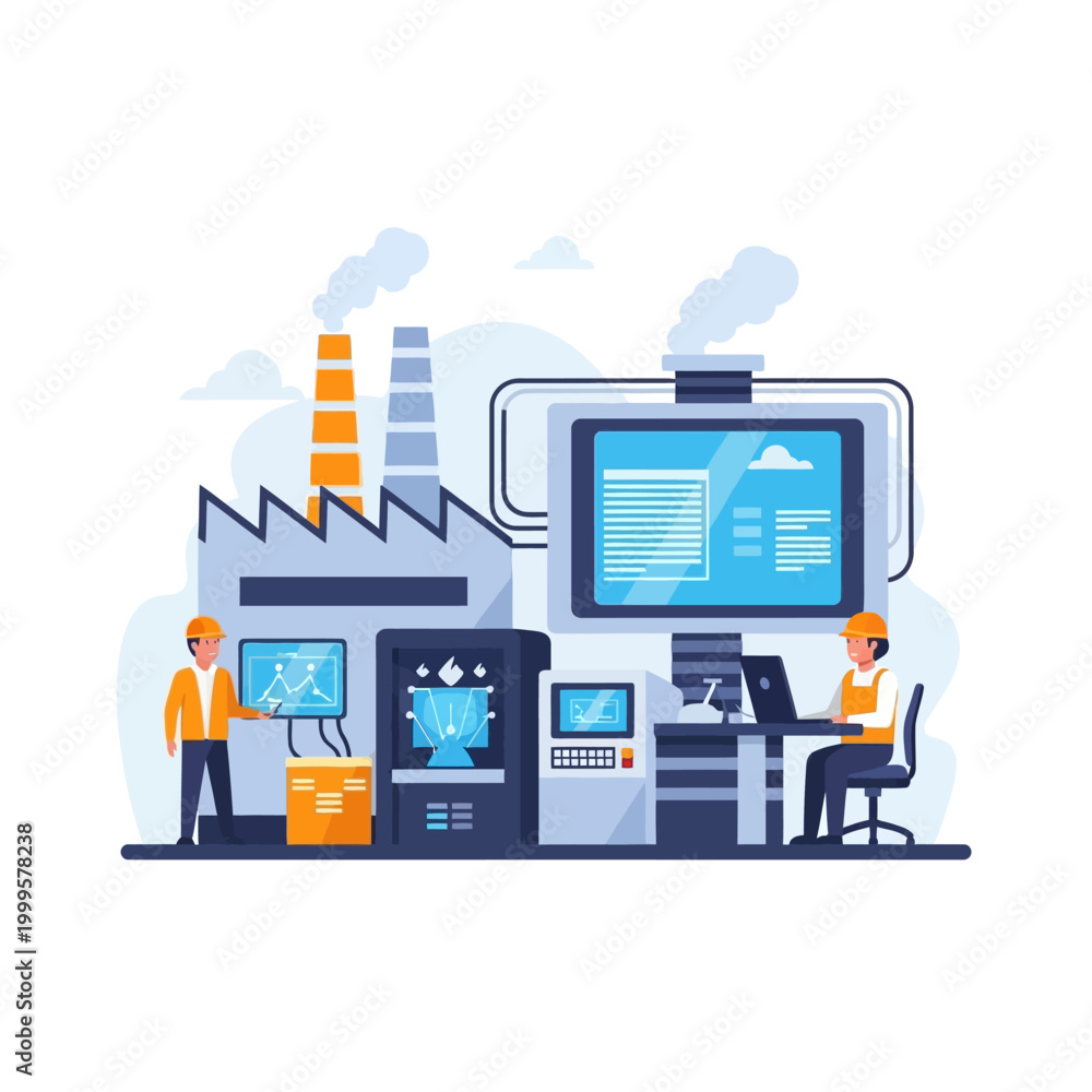 Factory Automation & Control: Workers Monitor Digital Systems in Modern ...