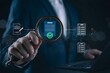 © MstTasmiya - Business professional reviewing and approving digital documents with magnifying glass interface, representing document verification, approval workflow, DMS system, compliance audit, process control.