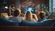 © Oleh - Family enjoying quality time bonding in a comfortable living room, relaxing on the sofa and watching a movie or show on the tv during calm evening leisure