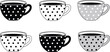 © Sheikh - Vector illustration of polka dot teacups filled with coffee or tea in black, white, and gray variations