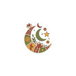 © alfan fikri - Boho Floral Crescent Moon Illustration with Stars and Leaves.