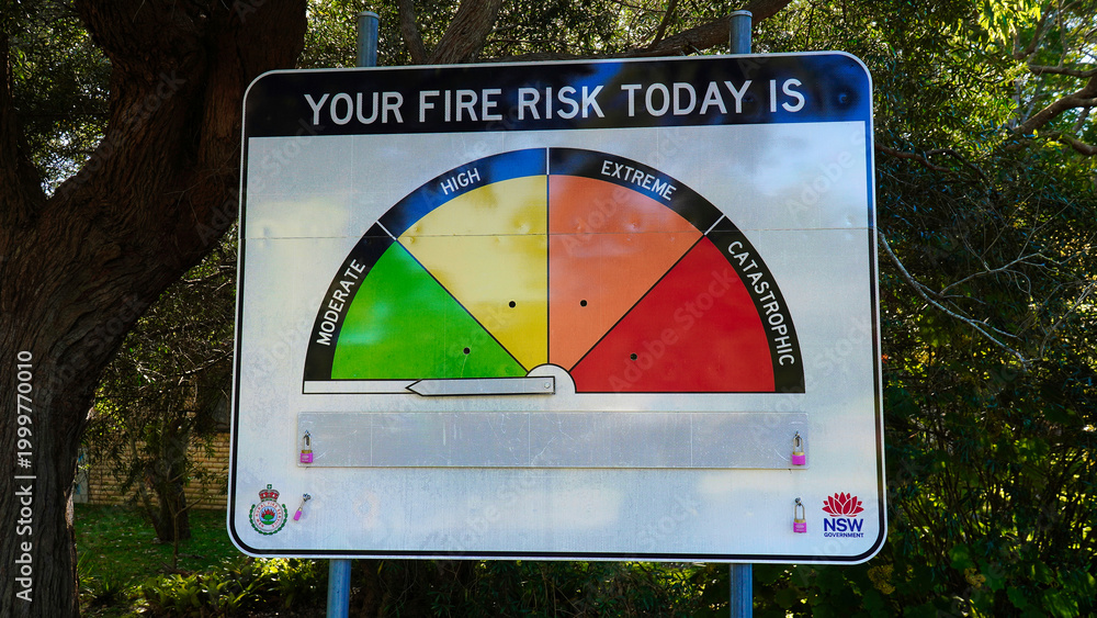 Your Fire Risk Sign Fire risk sign shows current fire danger levels in an outdoor park ...