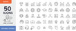 © Aiyan - Set of fifty expert line icons, trophies, graphs, gears, brains, graduation caps, briefcases, targets, and professional development symbols