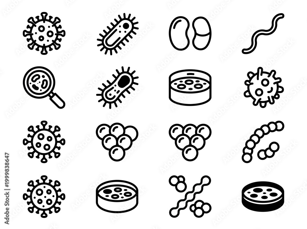 Set Of 16 Bacteria And Virus Line Icons Pathogen And Microbiology set-of-16-bacteria-and-virus-line-icons-pathogen-and-microbiology