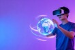 © juanjuan - Young man using VR headset with digital globe