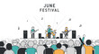 © Janda - Rock band performs for a cheering crowd at a June festival.