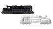 © Tm Studio - Diesel locomotive silhouette side and perspective views black and white