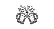© Sumya Semin - two, beer, mugs, clinking, together, splashes, foam, black, iconic, celebratory, toast, depicted, line art, white background, glass, minimalist, white, design, art, line, liquid, simple, vector, illus