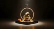 © rifatstock - Golden Ganesha Idol with Glowing Ring on Pedestal for Ganesh Chaturthi. AI Generated