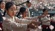 © bephoto - 桜の下で郷土芸能を学ぶ西洋人の子供たちと見守る大人の比喩表現