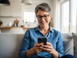 © HR Growth - Smiling person using smartphone in cozy room