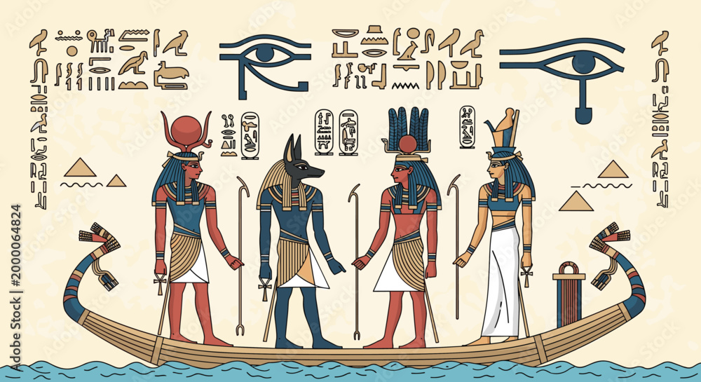 Vector de Stock Ancient Egyptian scene depicting deities and royalty on ...