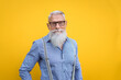 © oneinchpunch - Senior hipster man portrait on yellow background