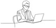 © Rimi Kailash Arts - Businessman wearing glasses working on a laptop computer in a continuous single line drawing style Vector, illustration