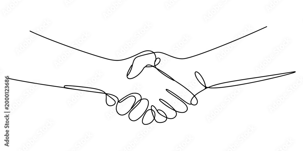 Partnership Support Drawing Continuous single line drawing of a handshake between two people ...